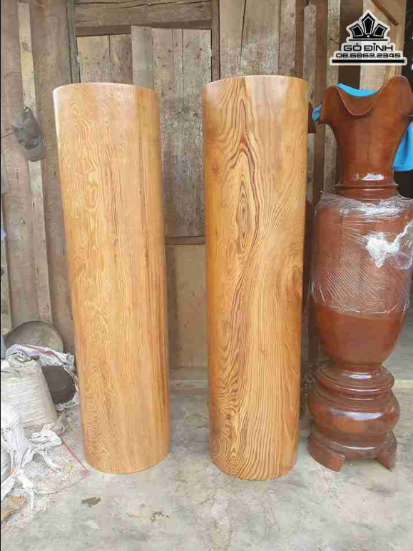 Cặp Đôn Gỗ Trụ Tròn Nguyên Khối Gỗ Du Sam