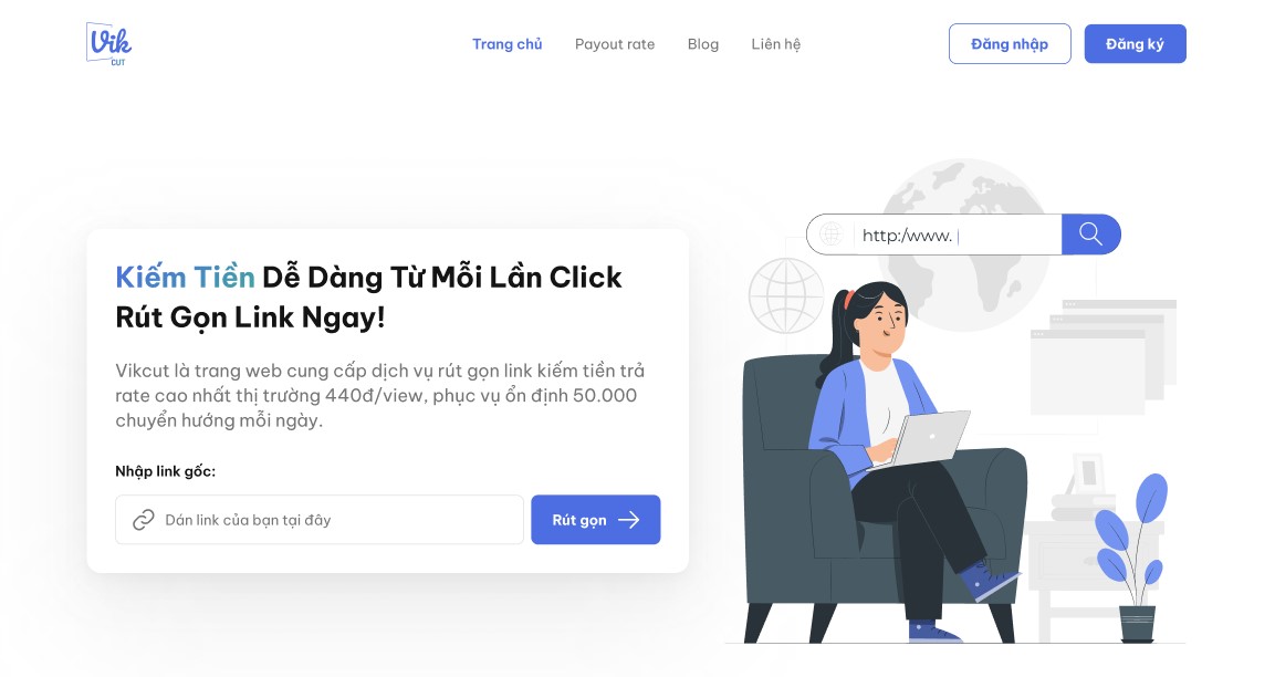 Nhập link gốc lấy link rút gọn trên Vikcut kiếm tiền khủng